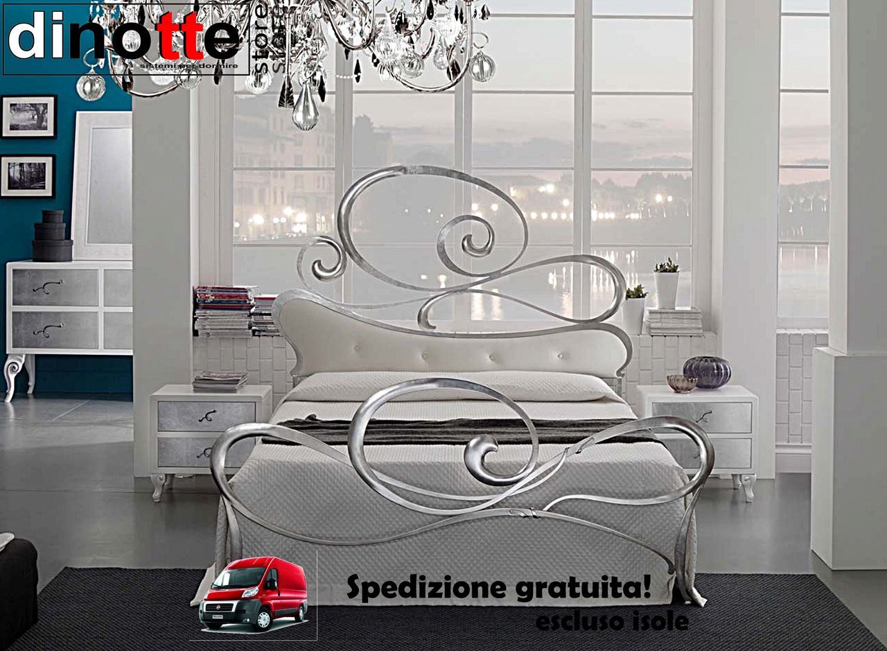 Letto matrimoniale con testata, colori Bianco Essenza e Argento