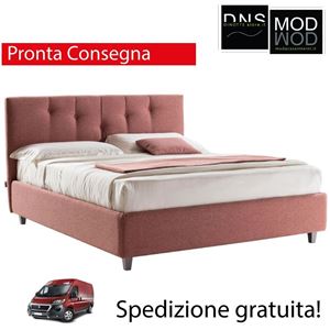 Immagine di Letto Matrimoniale Imbottito Contenitore In Tessuto ENRICA Pronta Consegna
