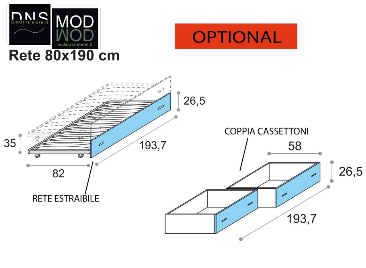 964C - Letto cameretta 80x190 singolo con cassettoni estraibili e testate  personalizzabili.Rete inclusa