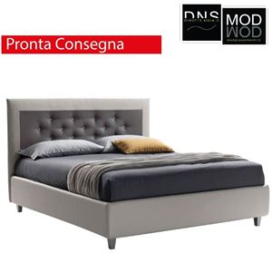 Immagine di Letto Matrimoniale Imbottito Contenitore FLAVIA In Ecopelle MADRYT Con Bottoni Pronta Consegna