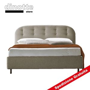 Immagine di Letto Matrimoniale Imbottito Contenitore In Tessuto BIANCA  con BOTTONI rivestimento a scelta
